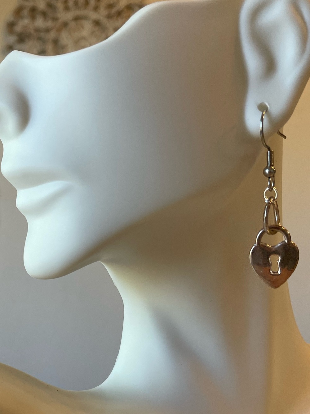 Heart Lock Drop Earrings – Silver Tone